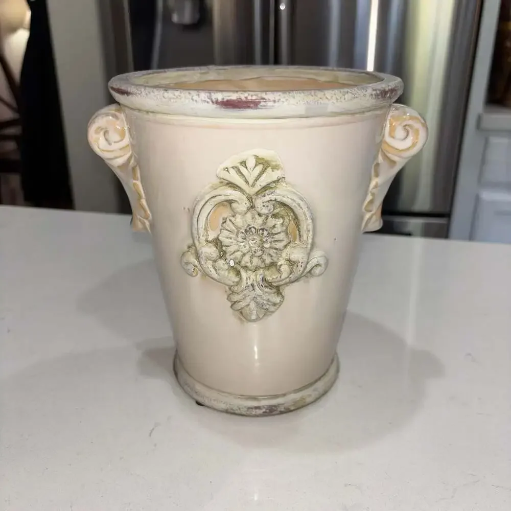 Vintage Italian Style Ceramic Planter Shabby Chic Tuscan Urn Vase with Handles